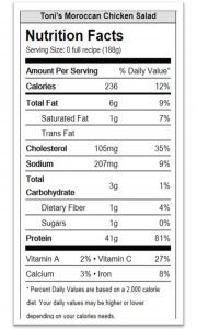 Moroccan Chicken Salad Nutrition Facts Label