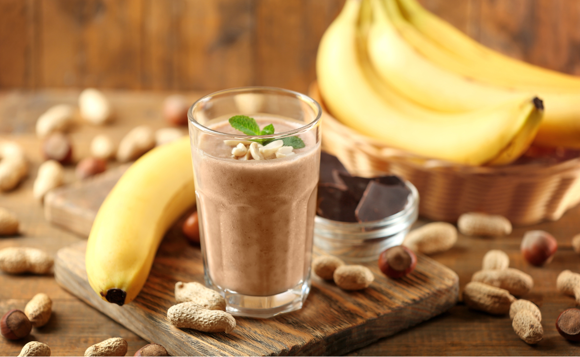Toni Julian's delicious chocolate, peanut butter banana smoothie with balanced macronutrients